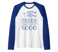 2 Fishes 5 Loaves Jesus Cross 5000 Miracle Raglan Baseball Tee
