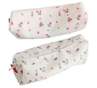 2 Floral Pencil Case | Cute Pencil Case | Small Makeup Organizer Bag Aesthetic Pencil Case | Portable Pencil Pouch Makeup Bag for Stationery Cosmetics Storage for Teenage Girls School Women
