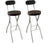 2 Foldable Bar Stools for AdultsRound High Chairs with Backrest Portable Seating for Camping Office Living Room Bathroom Garden Brown 29.5" Seat Height.