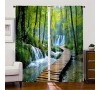 2 Forest Stream Pattern Blackout Curtains, Landscape Design, Machine Washable, Ideal for Living Room & Bedroom, Size WxH 2x130x265cm