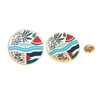 2 Free Palestine Flag Enamel Pins, 1.4 inch Palestine River Watermelon Peace Olive Branch Lapel Pin, Clothes Hat Backpack Alloy Round Button Badge, Metal, no gemstone