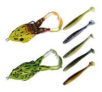 2 frog lures, fishing lures, artificial frog fishing lures, 9cm soft bait silicone fishing lures, with hooks, double propeller frogs, mixed fishing bait set, with 5 artificial lures