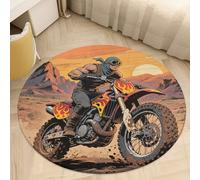 2 ft Round Area Rug for Bedroom Water Absorbent Coral Velvet Low Pile Floor Carpet Boho Non-Slip Backing Motocross Dirt Bike Throw Rug Machine Washable Bathroom Mat for Tub Shower Toilet