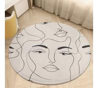 2 ft Round Area Rug for Bedroom Water Absorbent Coral Velvet Low Pile Floor Carpet Boho Non-Slip Backing Abstract Shape Face Throw Rug Machine Washable Bathroom Mat for Tub Shower Toilet