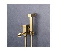 2 Functions Handheld Bidet Sprayer with Single Cold Brass Portable Cloth Diaper Washer Shower Sprayer Set Wall Mounted Bathroom Shower Bidet Tap for Toilet Cleaning, Titanium Gold,Style A