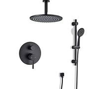 2 Functions Rainfall Shower System with Rain Shower and 3 Functions Handheld Shower, Ceiling Mounted Concealed Brass Bathroom Shower Combo Set,16inch