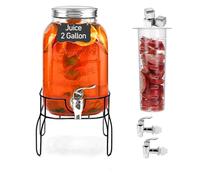 2 Gallon Drink Dispensers for Parties, Sun Tea Glass Jar for Outside 2 Press-Spigots(Easy for Kids) Juice Dispensers for Parties, Glass Water Dispenser Beverage Dispensers with Stand