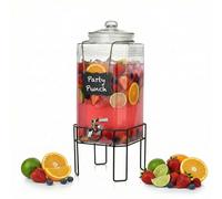 2 Gallon Glass Drink Dispenser, Drink Dispensers for Parties, Beverage Dispenser with Stand and Glass Lid, 100% Leakproof Stainless Steel Spigot for Lemonade, Juice, Sangria, Iced Tea, and Cocktails