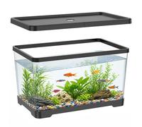 2 Gallon Plastic Fish Tank with Drain Hole - 30x19x17cm Shatterproof Small Rectangular Aquarium for Betta Fish & Guppies - Clear Desktop Terrarium Bowl for Home Office(Black)