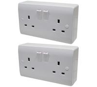 2 Gang 13 Amp Wall Socket with 25mm Surface Mount Pattress Back Box Double Twin (2)