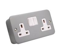 2 Gang 13A Double Pole Switched Socket - Metal Clad Heavy-Duty Industrial Socket With Surface Box
