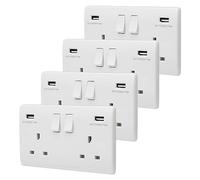 2 Gang 13amp Double Switched Socket UK Plug USB Charging Wall Outlet Pack of 4 USBW2-HE