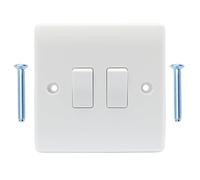 2 Gang 2 Way Double Light Switch, 10A AC100-250V White Moulded Wall Switch with Screws, Square Edge Electric Switch Plate for Home Office Garage