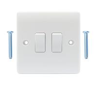 2 Gang 2 Way Light Switch Double Wall Light Switch Electric Light Switch Plate Accessories Square Edge with Screws for Office Home Garages Schools Workshops, White Moulded 10A AC100-250V