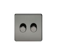 2 GANG 2 WAY SCREWLESS SINGLE LIGHT PUSH DIMMER SWITCH POLISHED CHROME 250W SLIM UK