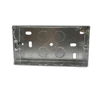 2 Gang 25mm Deep Flush Metal Back Box, Galvanized Steel, 70 x 130 x 25mm, Twin Knockout for Switches and Sockets