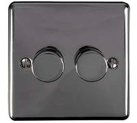 2 Gang 400W 2 Way Rotary Dimmer Switch -BLACK NICKEL- Mains 240V Decorative Kitchen/Interior Wall Face Plate - Light Dimming/Dip Control Switch - Push on/off - Twist Dim