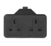 2-Gang Black Double Trailing Socket - 13A Twin Extension Adapter - UK BS1363 Fused Power Socket for Home & Office