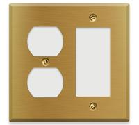 2-Gang Brass Outlet Cover, Satin Brass Combination Outlet Covers, Standard Size 4.5" x 4.56", Rocker/Duplex Wall Plate And Outlet Cover, Gold Outlet Covers, Brass Switch Plate Covers, Made In USA