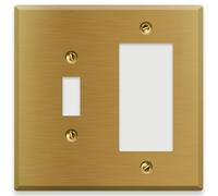 2-Gang Brass Outlet Cover, Satin Brass Combination Outlet Covers, Standard Size 4.5" x 4.56", Toggle/Rocker Wall Plate And Outlet Cover, Gold Outlet Covers, Brass Switch Plate Covers, Made In USA