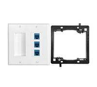 2 Gang Brush Wall Plate and 3-Port Cat6 Ethernet, RJ45 Keystone Jack Blue with Low Voltage Mounting Bracket for HDMI, Coaxial, Ethernet, Speaker Wires, Power Cords Cable Pass Through
