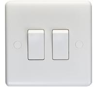 2 Gang Double 10A Light Switch 2 Way - WHITE PLASTIC Wall Plate Outlet Rocker