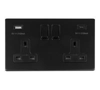 2 Gang Double 13A UK Plug Socket & 2x 3.1A USB-C & USB-A SCREWLESS MATT BLACK