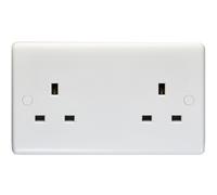 2 Gang Double 13A Unswitched UK Plug Socket - WHITE PLASTIC Wall Power Outlet