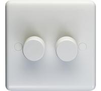 2 Gang Double 400W LED 2 Way Rotary Dimmer Switch White Light Dimming Plate - Decorative Metal Wall Plate