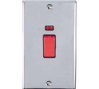 2 Gang Double 45A DP Switch & Neon - POLISHED CHROME & BLACK TRIM Vertical Plate
