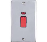 2 Gang Double 45A DP Switch & Neon - POLISHED CHROME & BLACK TRIM Vertical Plate - Decorative Double Pole Appliance Wall Plate