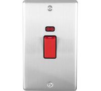 2 Gang Double 45A DP Switch & Neon - SATIN STEEL & BLACK TRIM Vertical Rocker