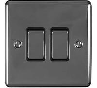 2 Gang Double Light Switch BLACK NICKEL 2 Way 10A Black Trim & Metal Rocker