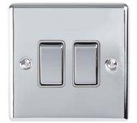 2 Gang Double Light Switch POLISHED CHROME 2 Way 10A GREY Trim & Metal Rocker
