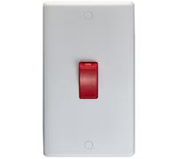 2 Gang Double Vertical 45A DP Cooker Switch - WHITE PLASTIC RED Oven Appliance