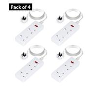 2 Gang Extension Lead, 2M Cable 2-Way Plug Extension Cable with Neon Indicator Light Geepas White One Size