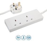 kenable 2 Gang UK Mains Extension Lead 13A Trailing Socket Power Cable BS1363/A White 10m