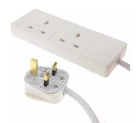 2 Gang Extension Lead, 5 Metre Mains Power Cable, UK Plug, White - 13A 250V AC Double Socket Extension Cord for Home, Office & Appliances