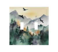 2-Gang Light Switch Cover Mountain birds watercolor Wall Plate for Electrical Outlets Double Decorator Wall Plates 4.9" x 5" Mid-size Receptacle Outlet Covers Blank Faceplate Cover