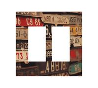 2-Gang Light Switch Cover Old License Plate Wall Plate for Electrical Outlets Double Decorator Wall Plates 4.9" x 5" Mid-size Receptacle Outlet Covers Blank Faceplate Cover