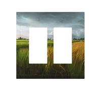2-Gang Light Switch Cover Paddy Rice Field Wall Plate for Electrical Outlets Double Decorator Wall Plates 4.9" x 5" Mid-size Receptacle Outlet Covers Blank Faceplate Cover