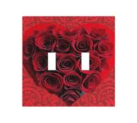 2-Gang Light Switch Cover Red Rose Love Heart Wall Plate for Electrical Outlets Double Decorator Wall Plates 4.9" x 5" Mid-size Receptacle Outlet Covers Blank Faceplate Cover