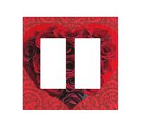 2-Gang Light Switch Cover Red Rose Love Heart Wall Plate for Electrical Outlets Double Decorator Wall Plates 4.9" x 5" Mid-size Receptacle Outlet Covers Blank Faceplate Cover