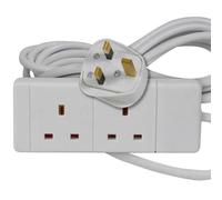 2 Gang Multi Plug Extension Lead 2m Power Strip | 2 Socket Mains Electric Power Extension Cord | 2 Way Socket 2 Metre Extension Cable UK - White