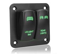 2 Gang Rocker Switch Panel Engineered for 12V and 24V DC Systems in RV Marine Off Road Vehicle Setups (Green)