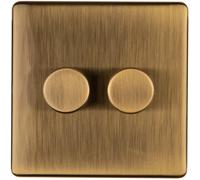 2 Gang Rotary Dimmer Switch 2 Way LED SCREWLESS ANTIQUE BRASS Light Dimming Wall