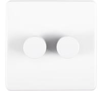 2 Gang Rotary Dimmer Switch 2 Way LED SCREWLESS MATT WHITE Light Dimming Wall