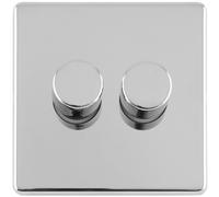2 Gang Rotary Dimmer Switch 2 Way LED SCREWLESS POLISHED CHROME Light Dimming