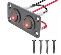 2 Gang Round Dot Lighted Rocker Switch Toggle Metal Panel with 20A 12V DC ON/Off SPST Switch Control for Home Auto Car Marine Boat, Red Light