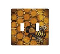 2-Gang Toggle Light Switch Wall Plate, Bee Honeybee, Decorative Wall Plate for Light Switches, Double Toggle Lightswitch Cover, Scuff-Resistant Warp-Resistant Dual Device Faceplate for Bedroom